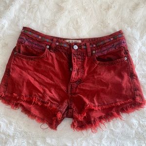 Free People Red Denim Shorts